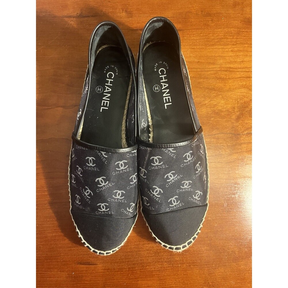 CHANEL Women's Black Mesh Logo Slip-On Espadrille Flats Round Toe US 11 EU 42